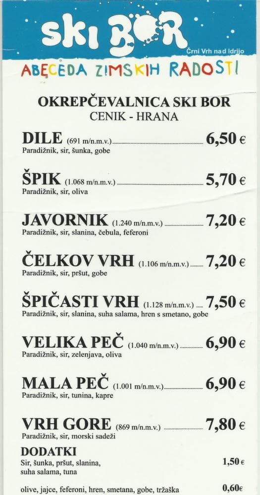 PICERIJA, SKI BOR, ČRNI VRH NAD IDRIJO